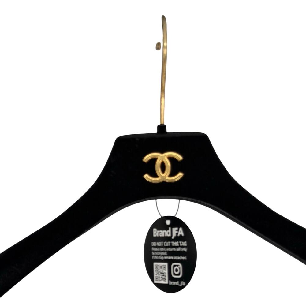 Chanel Authentic Black Velvet Gold CC Emblem Coat Hanger 16" W -Includes COA EUC